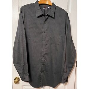 Van Heusen Traveler Mens 4XLT Charcoal Grey Geometric Print Button Down Shirt